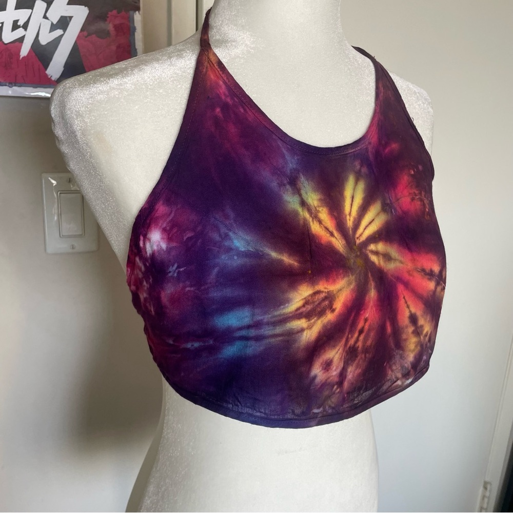 Tie dye rainbow colorful rave crop top tie halter iheartraves